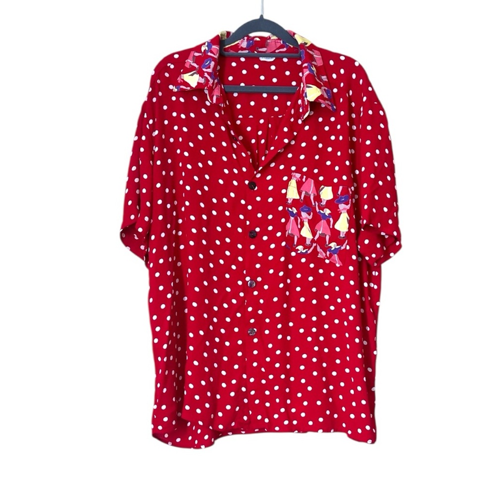 Marla Duran Women's Vintage 90s Lagenlook Polka Dot Oversized Rayon Crepe Top 1X